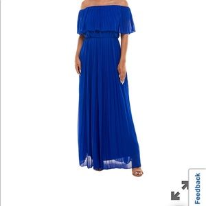 Off shoulder pleated maxi electric blue